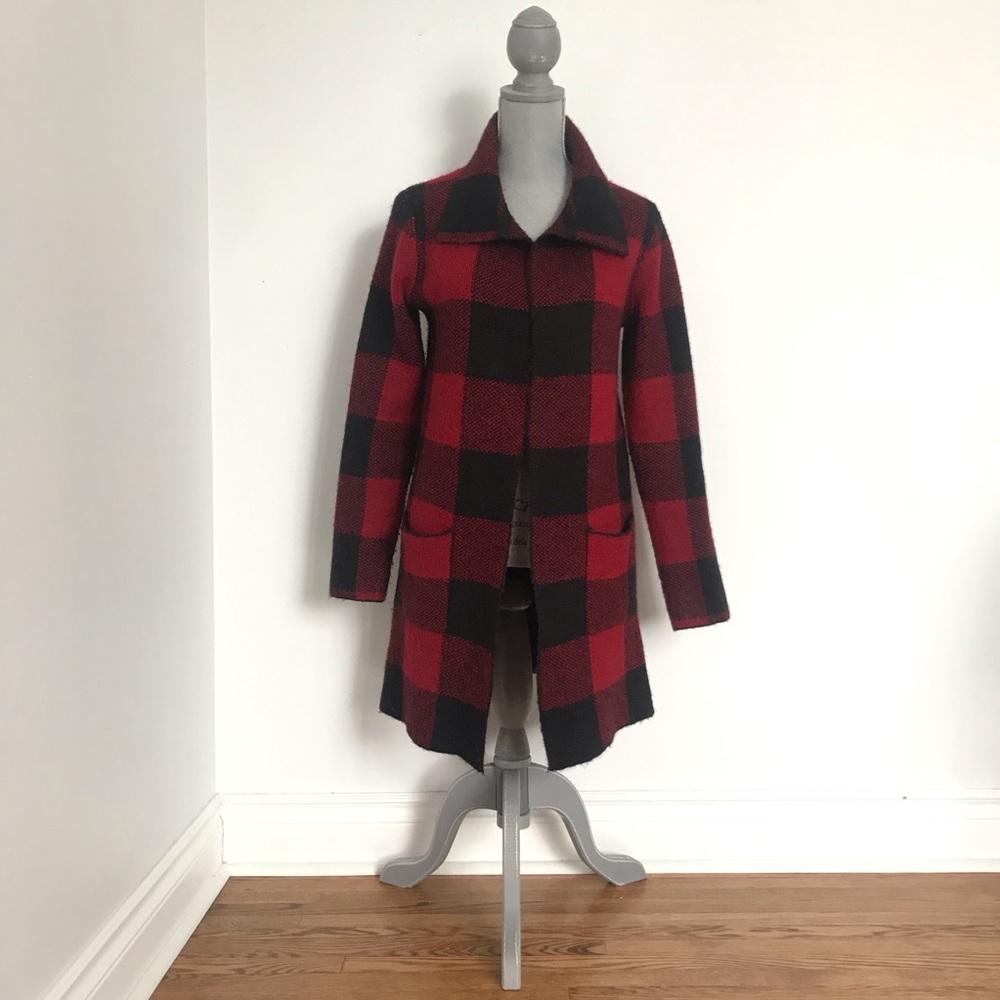 Max Studio Wool Blend buffalo plaid cardigan